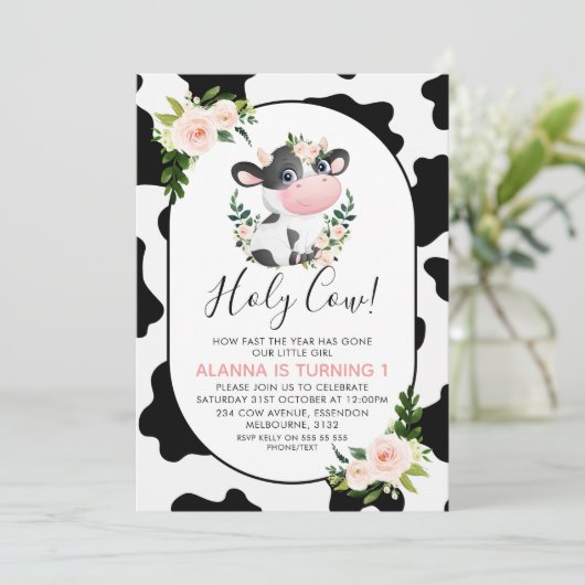 Blush Pink Floral Heilige Koe Koe Maandag afdrukke Kaart (Staand voorkant)