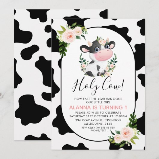 Blush Pink Floral Heilige Koe Koe Maandag afdrukke Kaart (Voorkant / Achterkant)