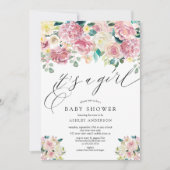 Blush Pink Floral Het is een meisje Baby shower Kaart (Voorkant)