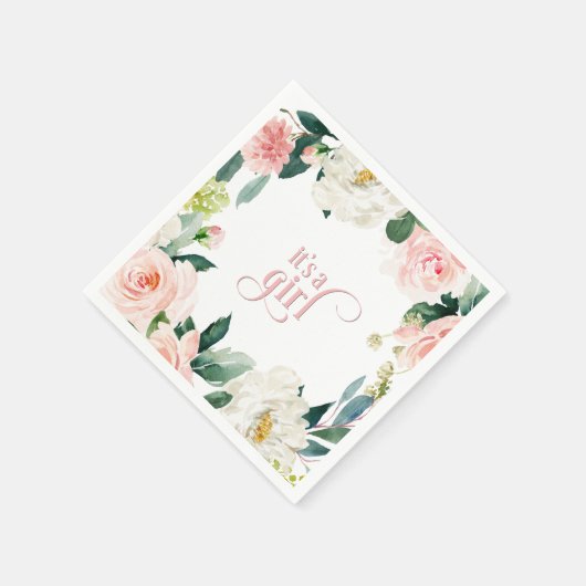 Blush Pink Floral Het is een meisje Baby shower Servet (Hoek)