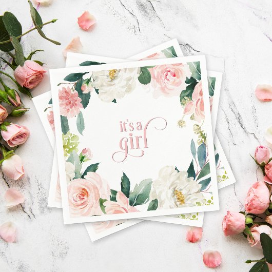 Blush Pink Floral Het is een meisje Baby shower Servet