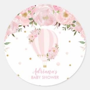Blush Pink Floral Hete Luchtballon Dank u voor uw  Ronde Sticker