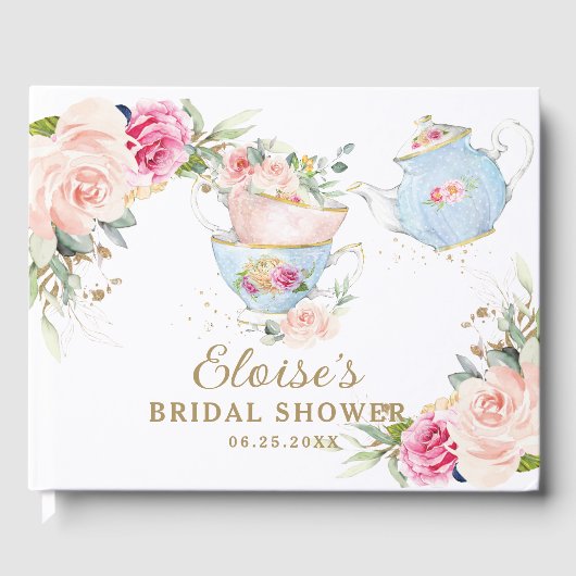 Blush Pink Floral High Tea Party Vrijgezellenfeest Gastenboek (Voorkant)