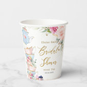 Blush Pink Floral High Tea Party Vrijgezellenfeest Papieren Bekers (Achterkant)