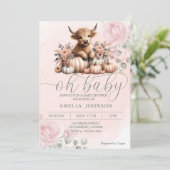 Blush Pink Floral Highland Koe Kaart (Staand voorkant)