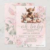 Blush Pink Floral Highland Koe Kaart (Voorkant / Achterkant)