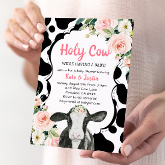 Blush Pink Floral Holy Koe Baby shower Kaart