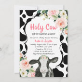 Blush Pink Floral Holy Koe Baby shower Kaart (Voorkant)