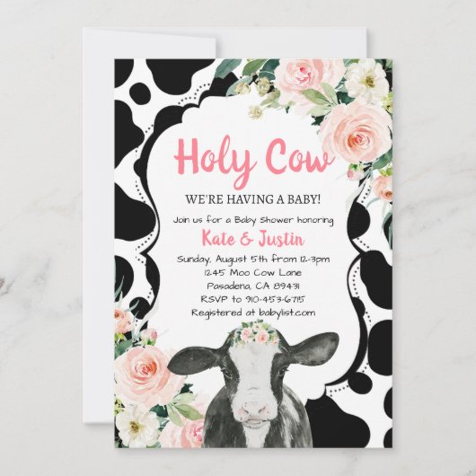 Blush Pink Floral Holy Koe Baby shower Kaart (Voorkant)