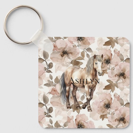 Blush Pink Floral Horse Sleutelhanger (Voorkant)