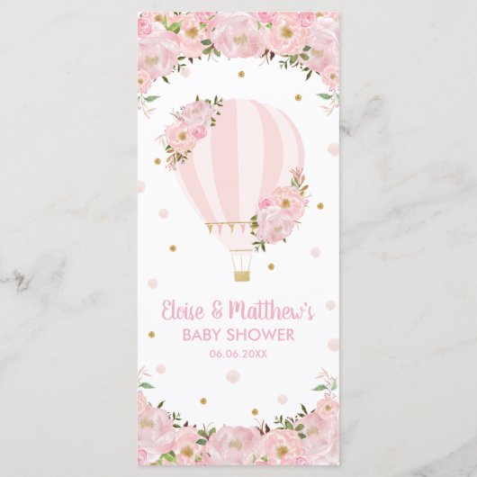 Blush Pink Floral Hot Air Ballon Menu Baby shower (Achterkant)