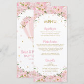 Blush Pink Floral Hot Air Ballon Menu Baby shower (Voorkant / Achterkant)