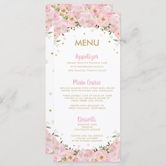 Blush Pink Floral Hot Air ballon Weddenmenu Programmakaart (Voorkant / Achterkant)