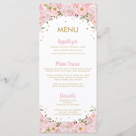 Blush Pink Floral Hot Air ballon Weddenmenu Programmakaart (Voorkant)