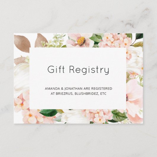Blush Pink Floral Hydrangea Wedding Gift Registry Informatiekaartje (Voorkant)