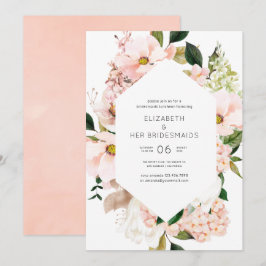 Blush Pink Floral Hydrangeas Bridesmaids Luncheon Kaart