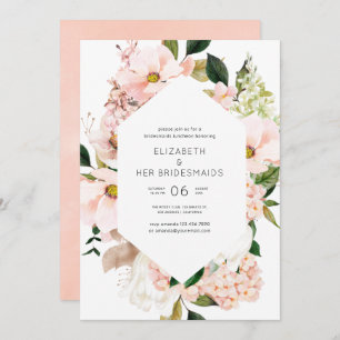 Blush Pink Floral Hydrangeas Bridesmaids Luncheon Kaart
