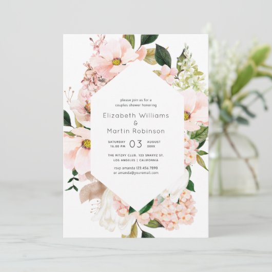 Blush Pink Floral Hydrangeas Couples Shower Kaart (Staand voorkant)