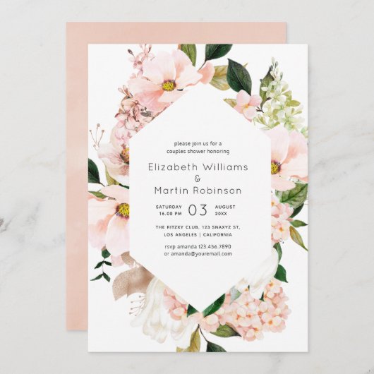 Blush Pink Floral Hydrangeas Couples Shower Kaart (Voorkant / Achterkant)
