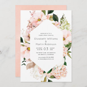 Blush Pink Floral Hydrangeas Couples Shower Kaart
