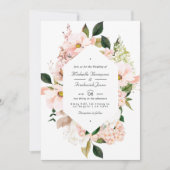 Blush Pink Floral Hydrangeas QR Code RSVP Weddensc Kaart (Voorkant)