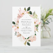 Blush Pink Floral Hydrangeas QR Code RSVP Weddensc Kaart (Staand voorkant)