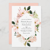 Blush Pink Floral Hydrangeas QR Code RSVP Weddensc Kaart (Voorkant / Achterkant)