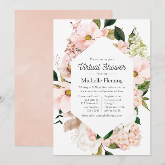 Blush Pink Floral Hydrangeas Virtual Shower Kaart (Voorkant / Achterkant)