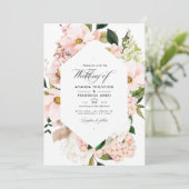 Blush Pink Floral Hydrangeas Weddenfoto Kaart (Staand voorkant)