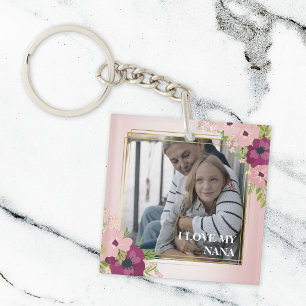 Blush Pink Floral Ik hou van mijn Nana Foto Sleutelhanger