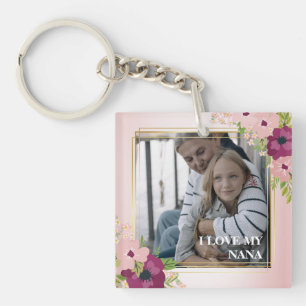 Blush Pink Floral Ik hou van mijn Nana Foto Sleutelhanger