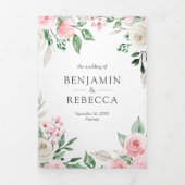 Blush Pink Floral in één QR Code Weddenschap Drieluik Uitnodiging (Cover)