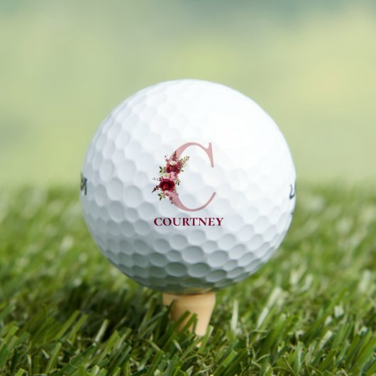 Blush Pink Floral Initiaal C monogram Golfballen (Insitu Shirt)