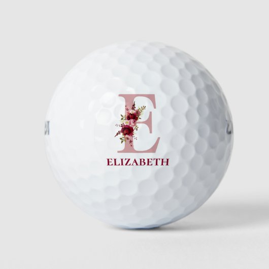 Blush Pink Floral Initiaal E monogram Golfballen (Voorkant)