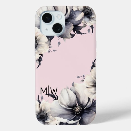 Blush Pink Floral Initiaal Monogram Case-Mate iPhone Case (Achterkant)