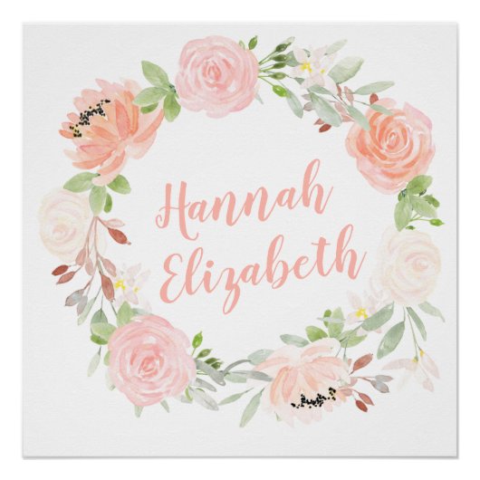 Blush Pink Floral krans gepersonaliseerde meisjes  Perfect Poster (Voorkant)