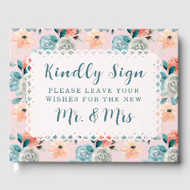 Blush Pink Floral Lace Elegant Wedding Calligraphy Gastenboek