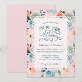 Blush Pink Floral Lace Elegant Wedding Calligraphy Kaart (Voorkant / Achterkant)