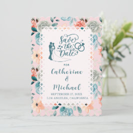 Blush Pink Floral Lace Elegant Wedding Calligraphy Kaart