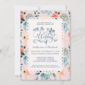 Blush Pink Floral Lace Elegant Wedding Calligraphy Kaart (Voorkant)