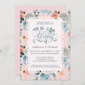 Blush Pink Floral Lace Elegant Wedding Calligraphy Kaart (Voorkant / Achterkant)