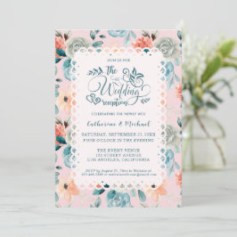 Blush Pink Floral Lace Elegant Wedding Calligraphy Kaart