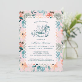 Blush Pink Floral Lace Elegant Wedding Calligraphy Kaart