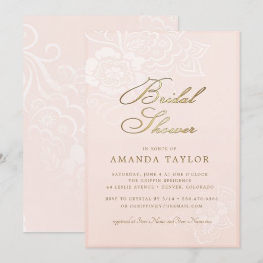 Blush Pink Floral Lace Vrijgezellenfeest Kaart (Voorkant / Achterkant)