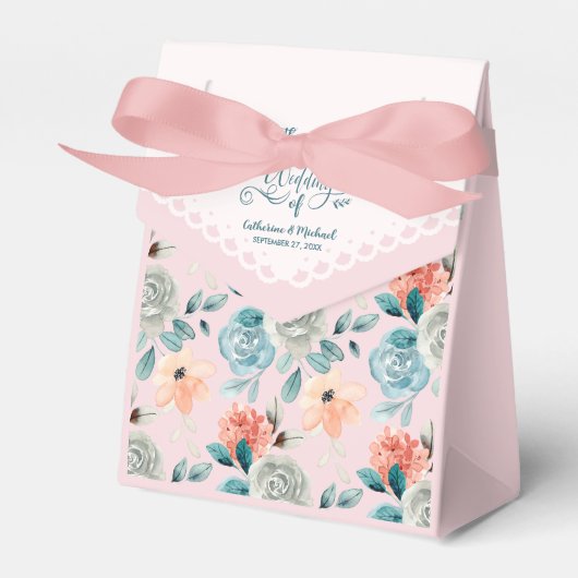 Blush Pink Floral Lace Wedding Calligraphy Bedankdoosjes (Voorkant Zijde)