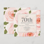 Blush Pink Floral Leaves 70th Birthday Women Kaart (Voorkant / Achterkant)