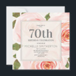 Blush Pink Floral Leaves 70th Birthday Women Kaart<br><div class="desc">70e verjaardagsfeestdag voor vrouwen met een prachtig blauw roze waterverf floral and green leaf design. Deze uitnodigingen zijn precies wat je nodig hebt voor de lente of de zomerverjaardag. Gebruik ze voor een thee- of tuinfeest. Pas uw uitnodiging aan door de doopvonten en de formulering te veranderen om het enkel...</div>