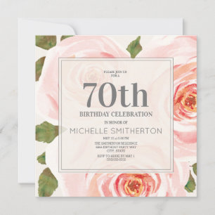 Blush Pink Floral Leaves 70th Birthday Women Kaart