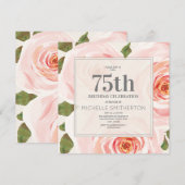 Blush Pink Floral Leaves 75th Birthday Women Kaart (Voorkant / Achterkant)