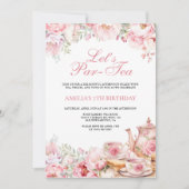 Blush Pink Floral Let's Par-Tea Verjaardag Kaart (Voorkant)